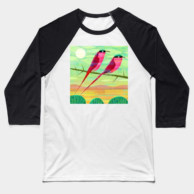 Carmine Bee-eater Baseball T-Shirt by Gareth Lucas